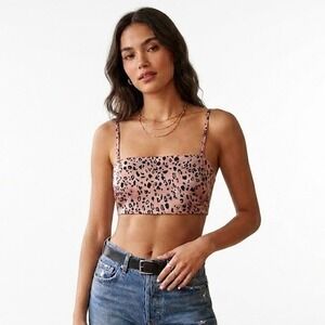 REFORMATION Pete Pink Panther Silk‎ Crop Top Size 10 Cheetah Leopard Print
